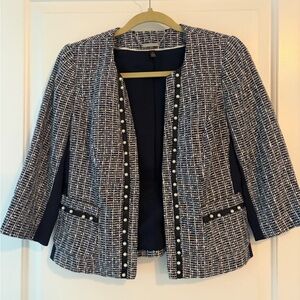 White House Black Market Navy and White Tweed Blazer
